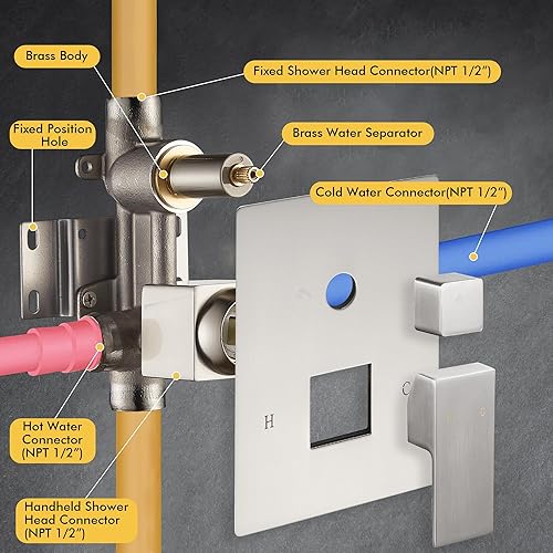 Miniatura 7 de Fransiton Juego de grifo de ducha con cabezal de ducha de 10 pulgadas, juego de cabezal de ducha y mango de lluvia de una sola manija, juego de