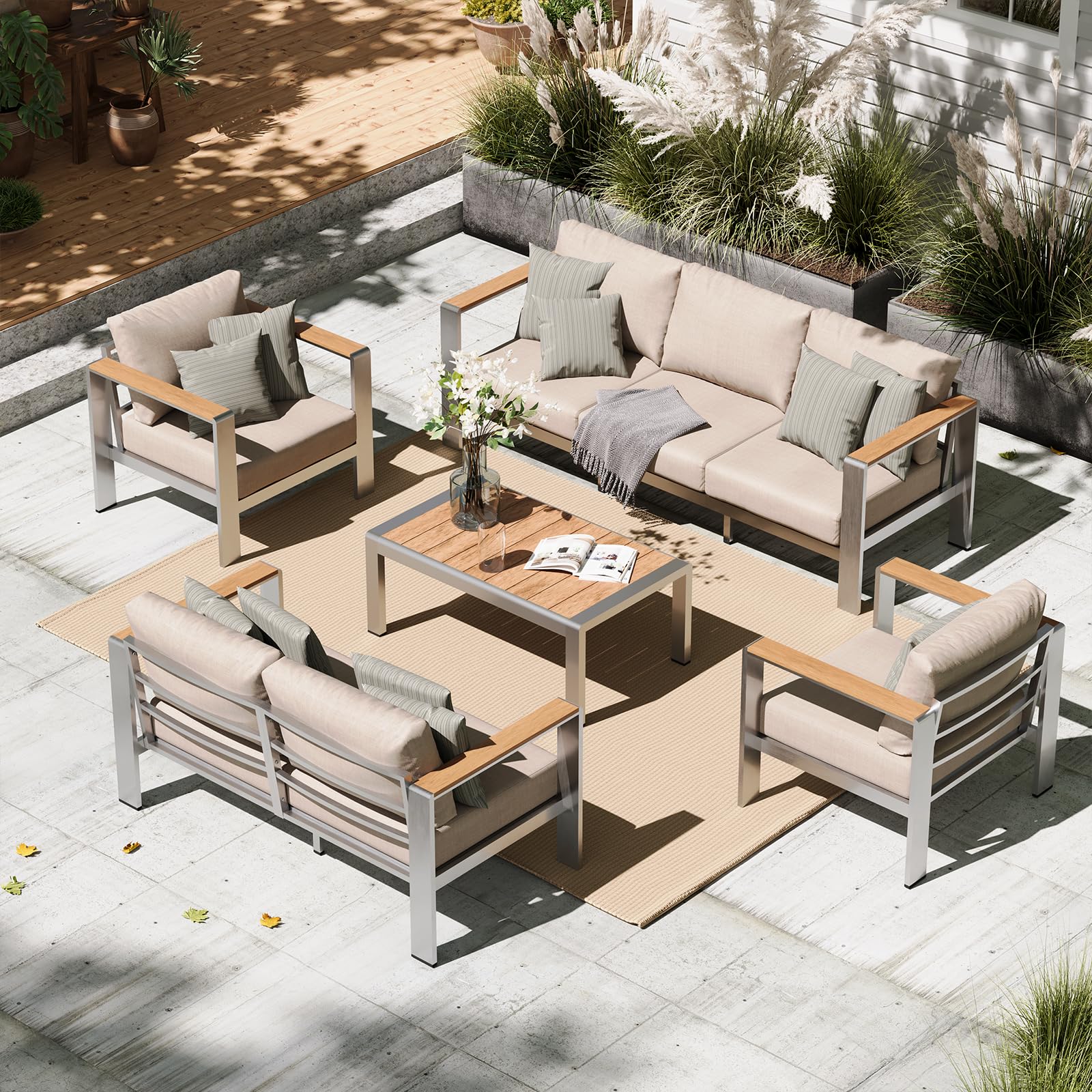 Amazon.com: Oasbira Aluminum Outdoor Patio Furniture Set with Coffee ...