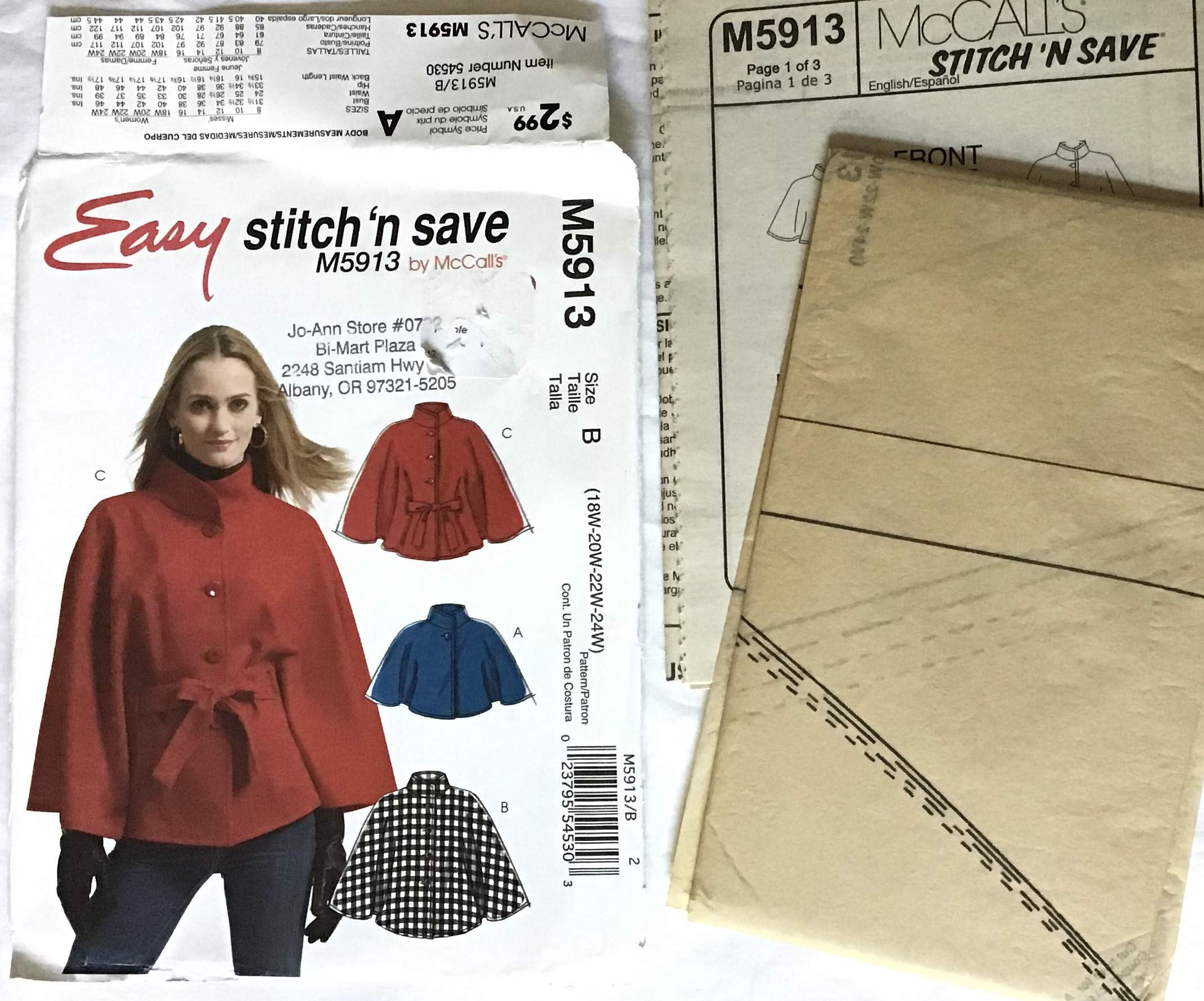 Capelets et Ceinture pour Femme McCall's M5913 patron de couture tailles 46 à 52