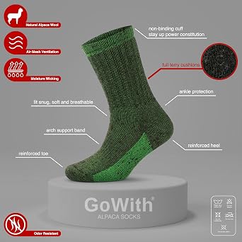 GoWith Alpaka Yünlü Termal Kalın Tam Havlulu Yıkamalı Yumuşak Doğal Kışlık Kadın Erkek Bot Çorabı 6005-6006