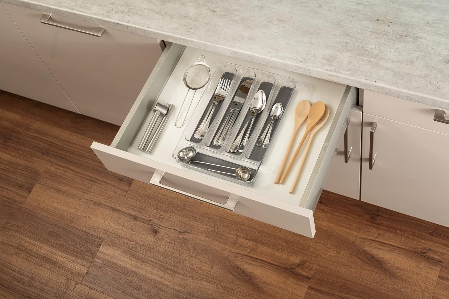 WENKO Drawer Insert/Cutlery Tray, Grey, transparent, 23 x 32,5 x 4,5 cm