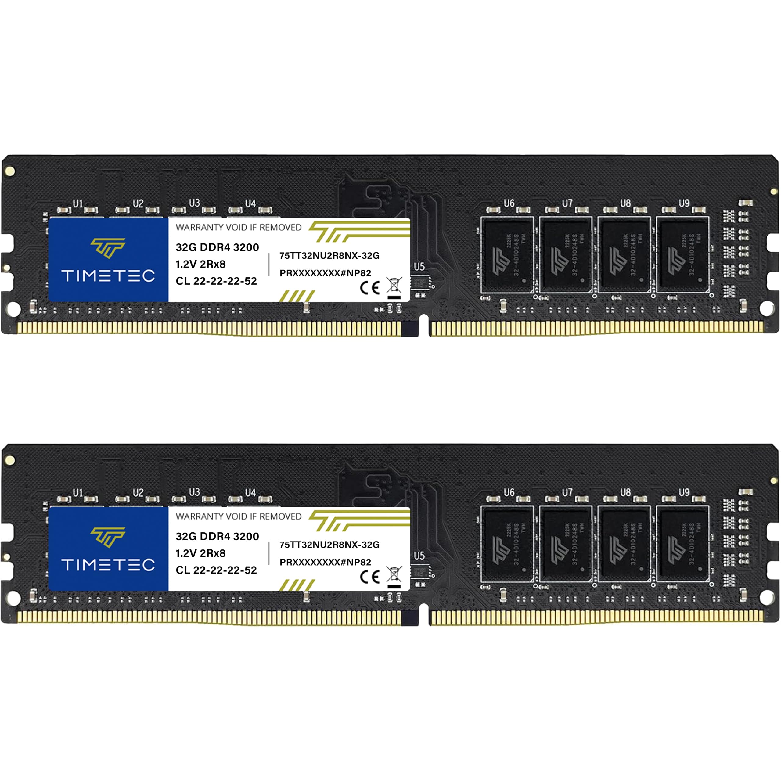 Timetec 64GB KIT(2x32GB) DDR4 3200MHz (or 2933MHz or 2666MHz) PC4-25600 Non-XMP CL22 1.2V Non-ECC Unbuffered 2Rx8 Dual Rank 288 Pin UDIMM Desktop PC Computer Memory RAM Module Upgrade