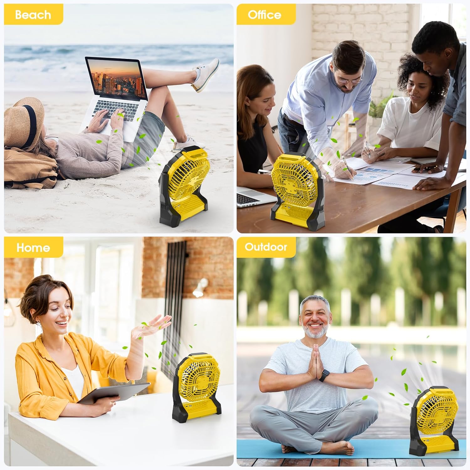Portable Fan Rechargeable, 20000mAh Cordless Battery Powered Fan with LED Lantern, USB C Battery Operated for Travel Bedroom Home Camping Tent Office Beach Desk Fishing Table Yellow