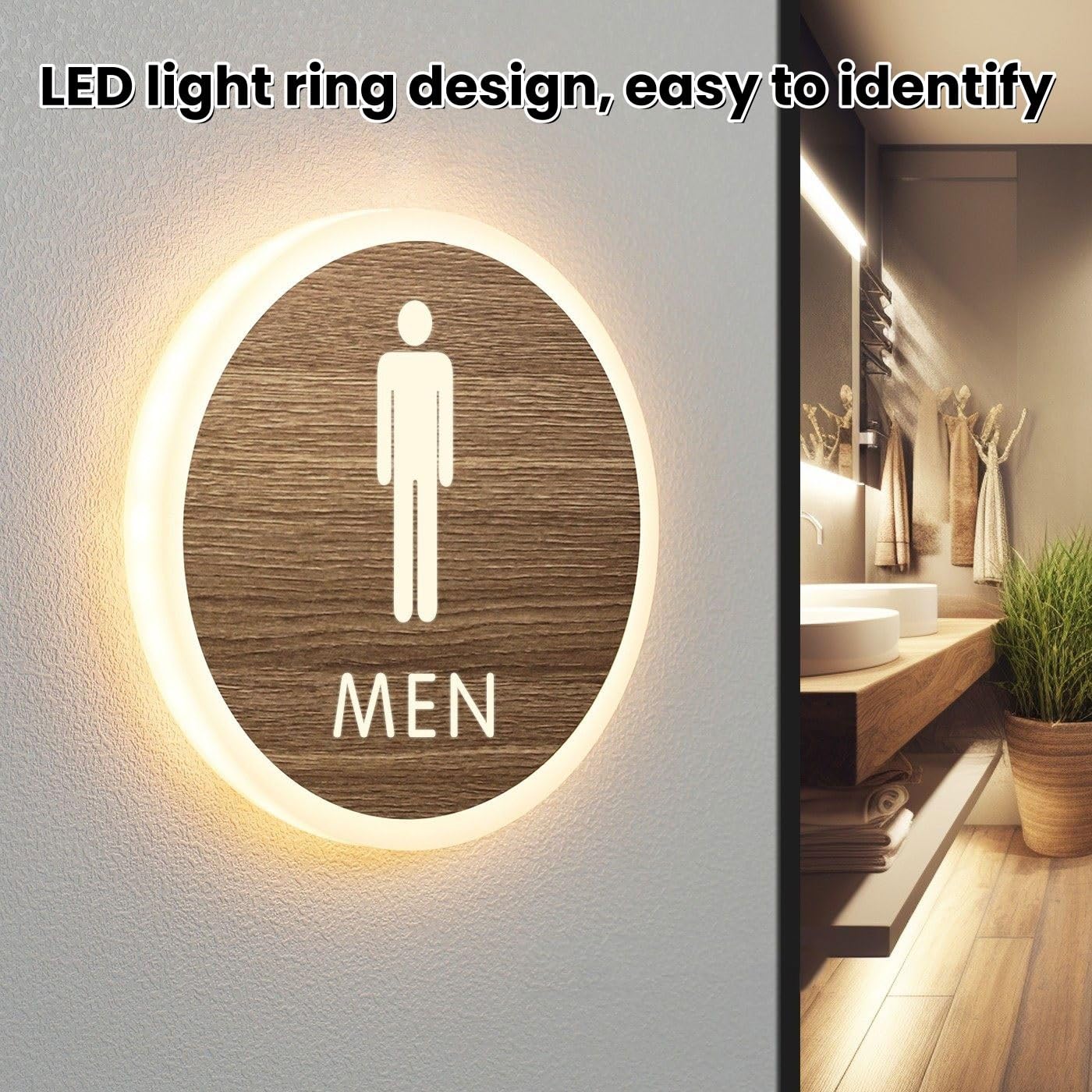 Cartel LED para baño, letrero redondo de montaje en pared para inodoro, decoración para baños, ideal para oficinas, negocios o el hogar.(B3,25cm)