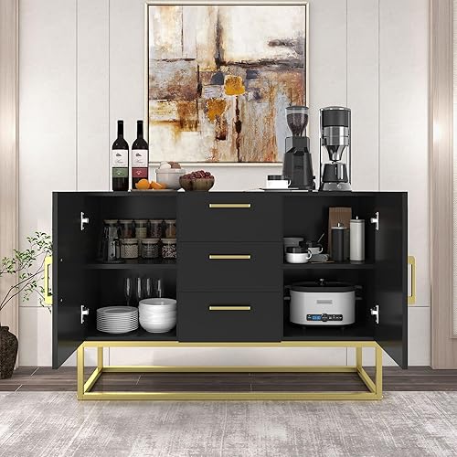 Miniatura 2 de Bonzy Home Aparador de buffet de 47 pulgadas con armario de barra de café con 3 cajones y 2 puertas y estantes ajustables para comedor, sala de