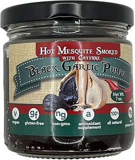 Sweet G Garlic Black Garlic Puree, Made in the USA, 7 oz, Vegan, Gluten-Free, Non-GMO, All Natural, Antioxidant Supplement (7oz Jar, Hot Smoked)