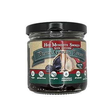 Sweet G Garlic Black Garlic Puree, Made in the USA, 7 oz, Vegan, Gluten-Free, Non-GMO, All Natural, Antioxidant Supplement 7oz Jar, Hot Smoked