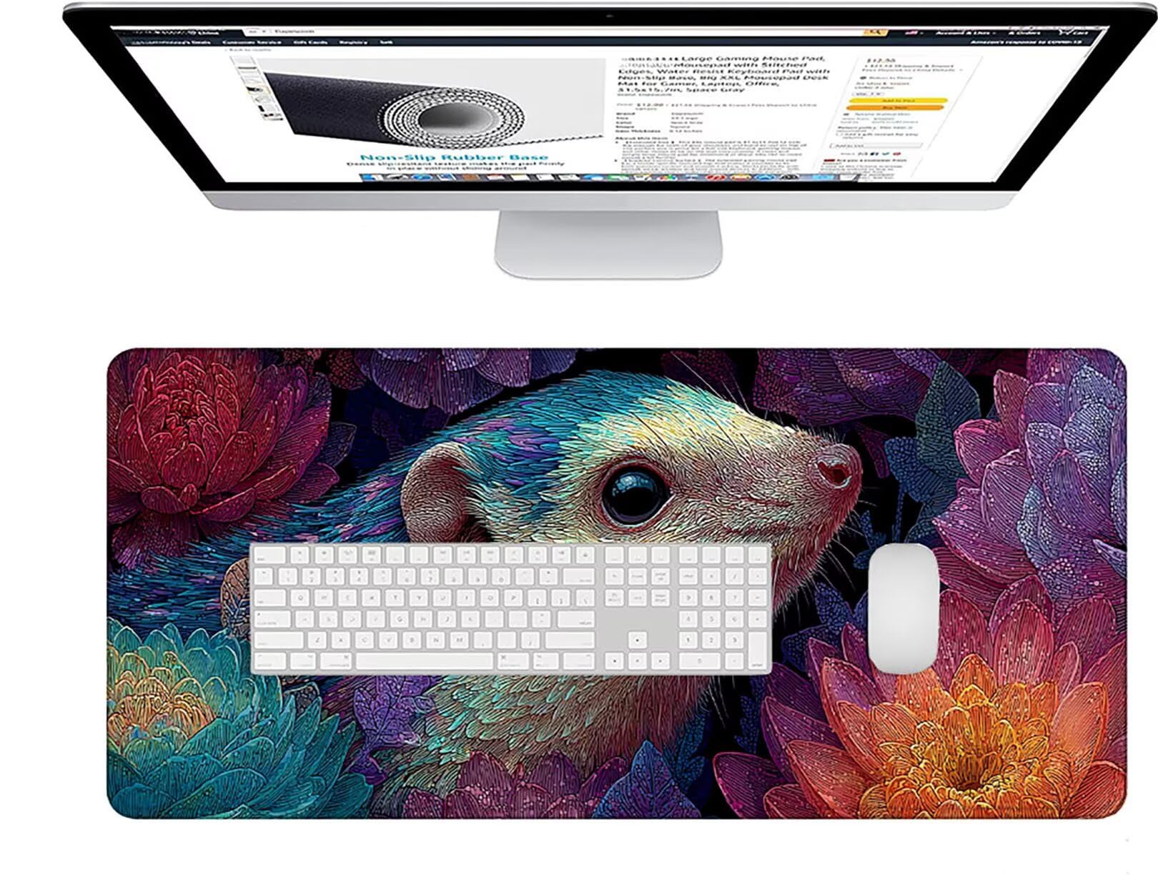 Tappetino Mouse Gaming Rosa Tappetino Mouse XXL 1000x500x3 mm, Carino Mousepad Accessori Gaming con Bordi Cuciti, Sottomano Scrivania Migliorare la Precisione e la Velocità per Giocatori w-7318