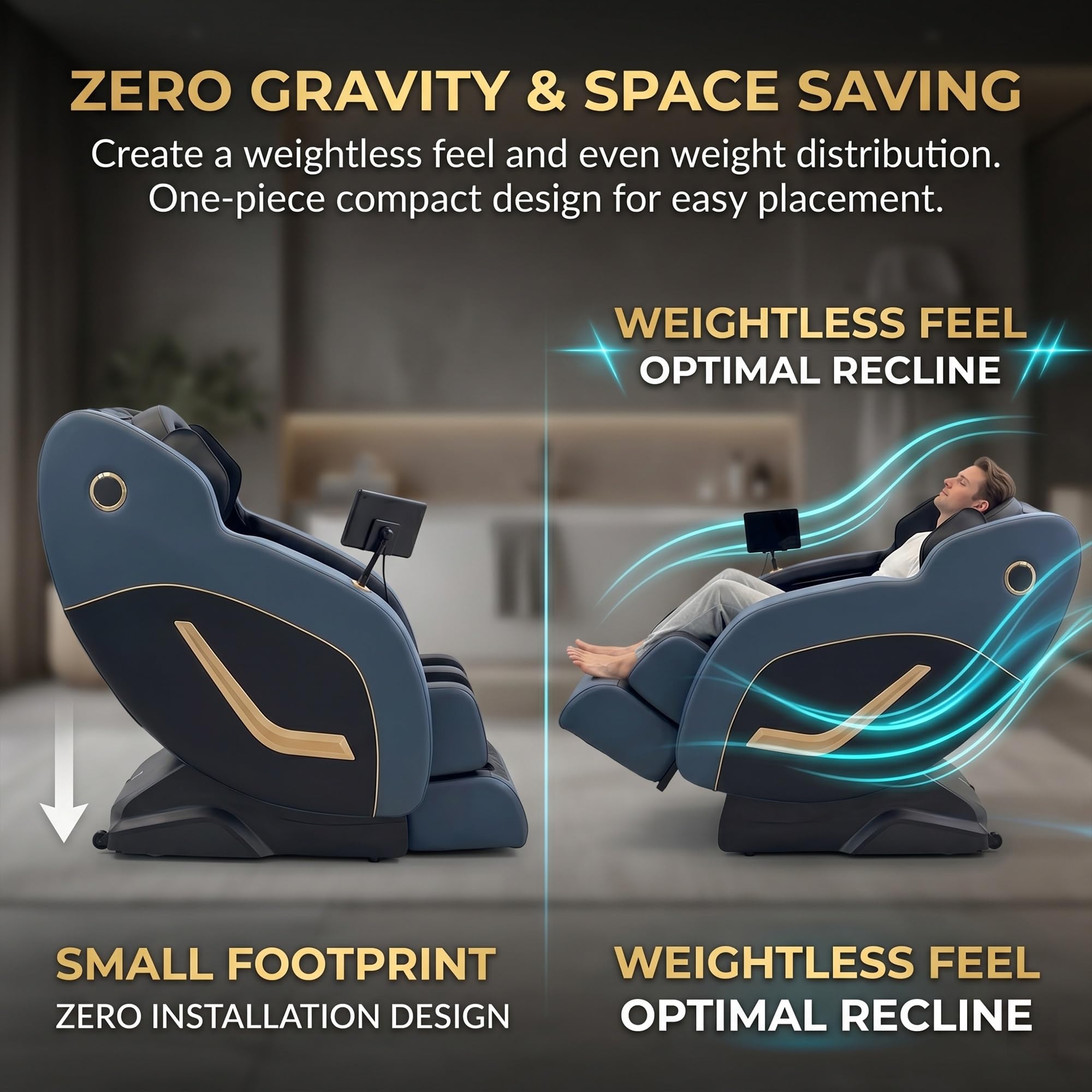 Sillón de Masaje 3D Profesional con Pantalla LCD, Gravedad Cero, Calor en Cintura y Piernas, 10 Programas y 6 Técnicas, Presoterapia con Airbags, Diseño Compacto sin Instalación