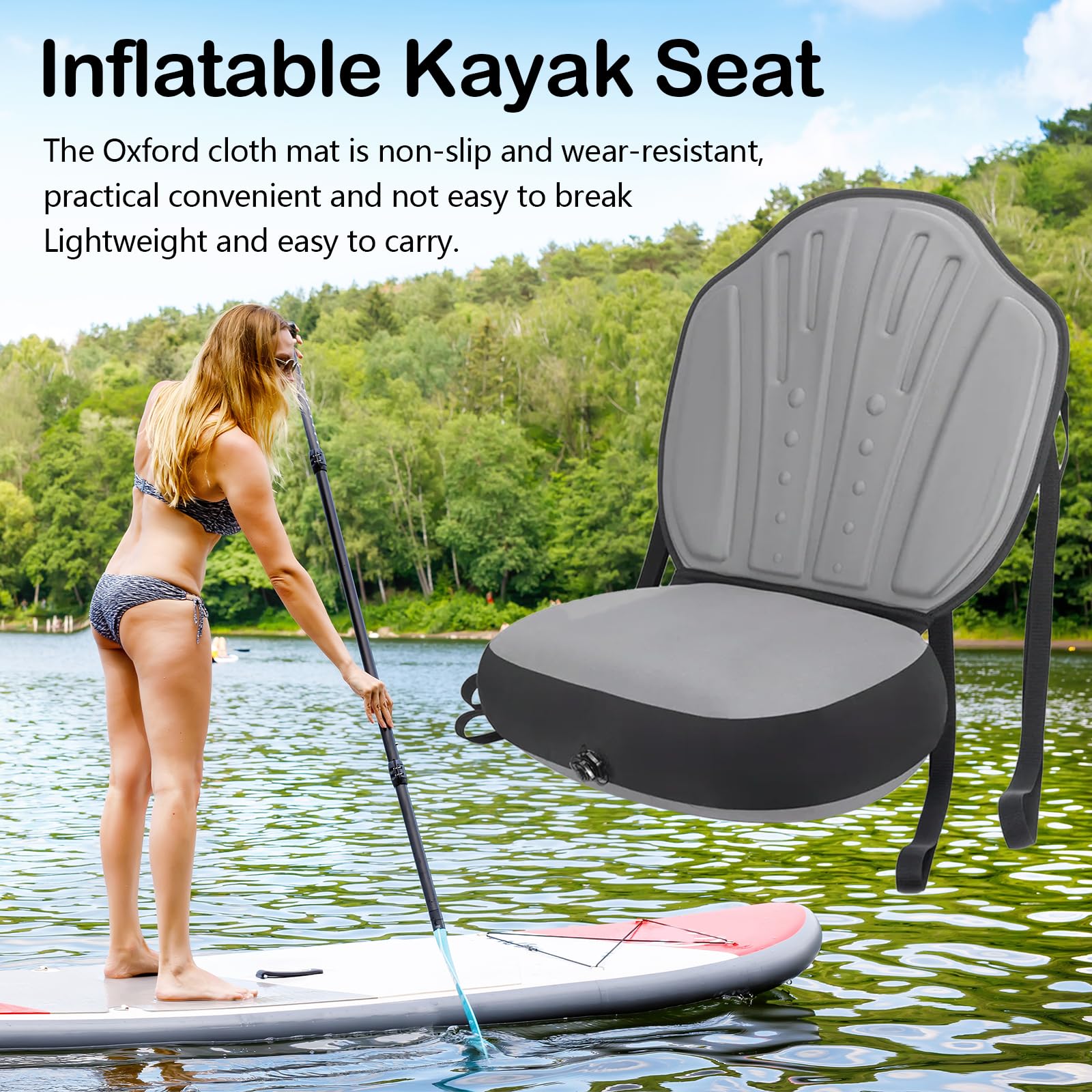 Asiento de Tabla de Paddle Surf Inflable, Cojín Universal para Kayak con Respaldo, Asiento de Kayak Ajustable Asiento Paddle Surf para Botes Inflables Canoa y Entusiastas de la Pesca