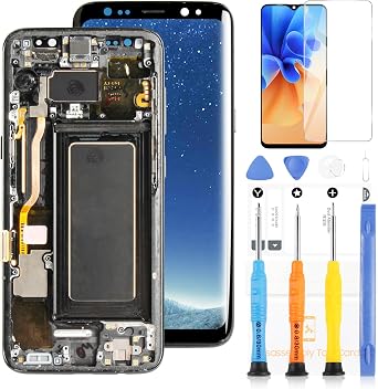 TFT LCD Screen for Samsung Galaxy S8 G950 Screen Rreplacement for Samsung Galaxy S8 LCD Display Touch Digitizer Assembly G950 G950A G950F G950P G950R4 T U V W 5.8inch Repair Kit Black with Frame