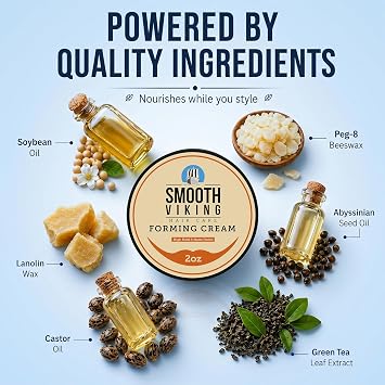 Smooth Viking Forming Cream - High Hold Styling Cream for Matte Finish, Men's Hair Products, Hair Paste for Short, Curly and Long Hair, Made in USA, 2oz