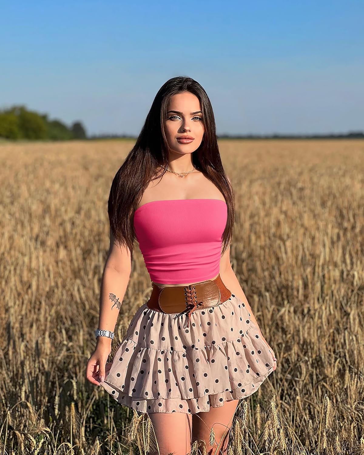 OQQ Womens 2 Piece Tube Tops Strapless Basic Sleeveless Stretch Classic-Fit Shirts Sexy Crop Tops - Image 6