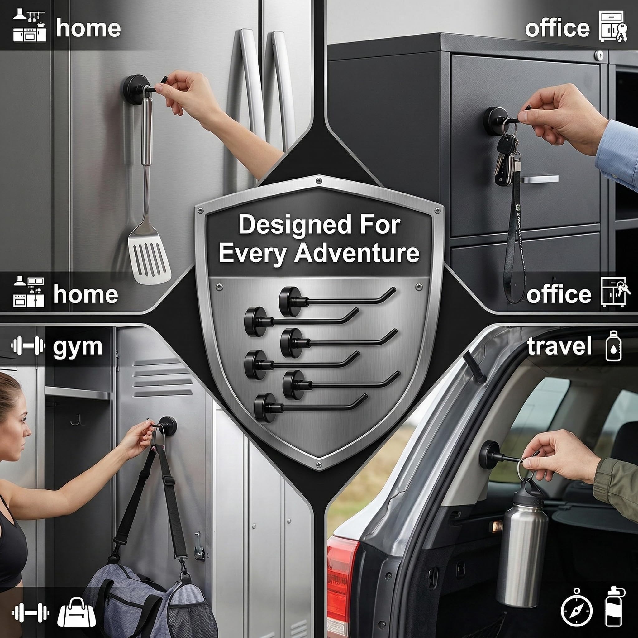 6 Pezzi Ganci Magnetici Extra Forti, Potente Magnete Neodimio Supporto Gancio, Magnete con Gancio, Senza Punzonatura, per Soffitto Bagno Cucina Asciugamani Garage Frigorifero