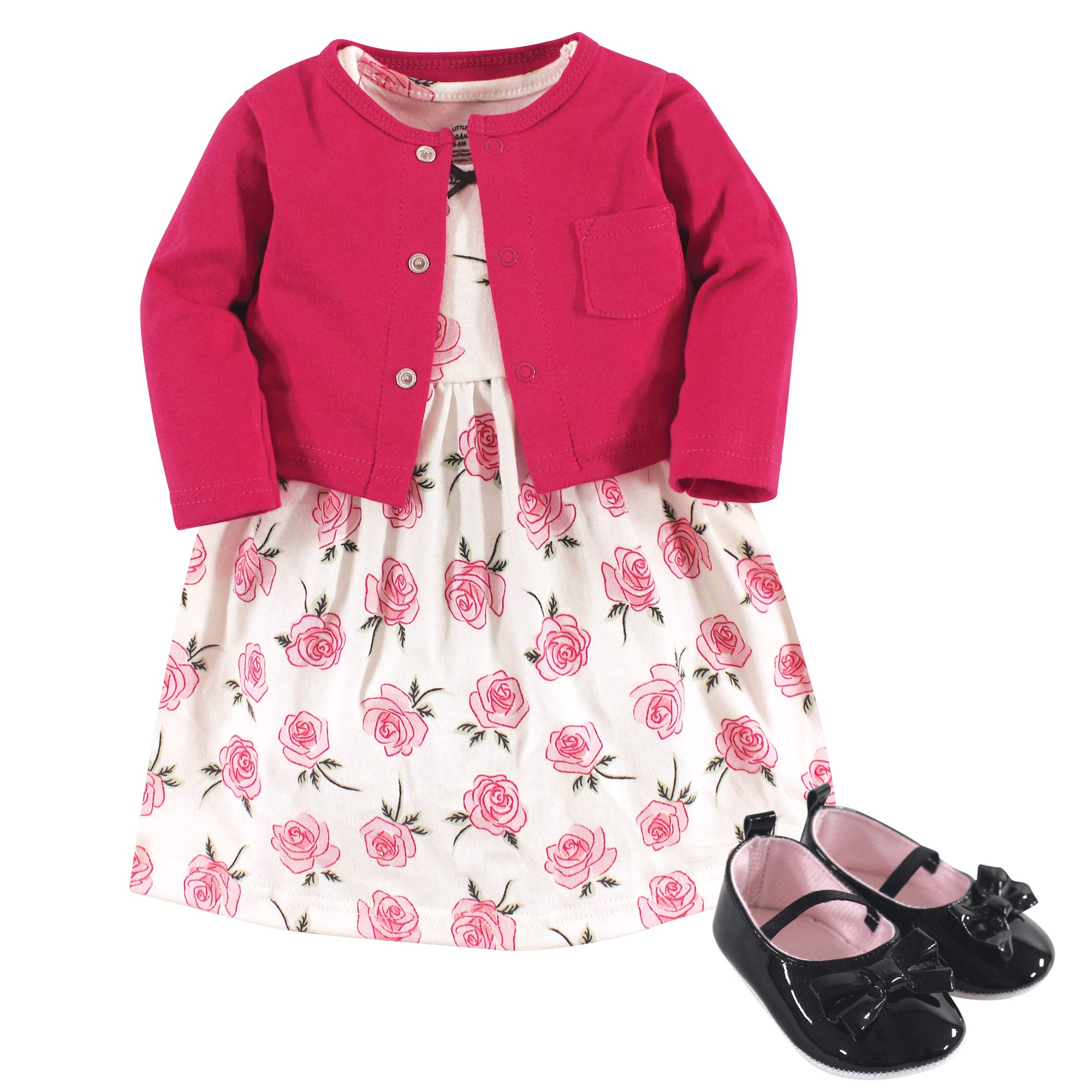 Little Treasurebaby-girls Cotton Dress, Cardigan and Shoe Set