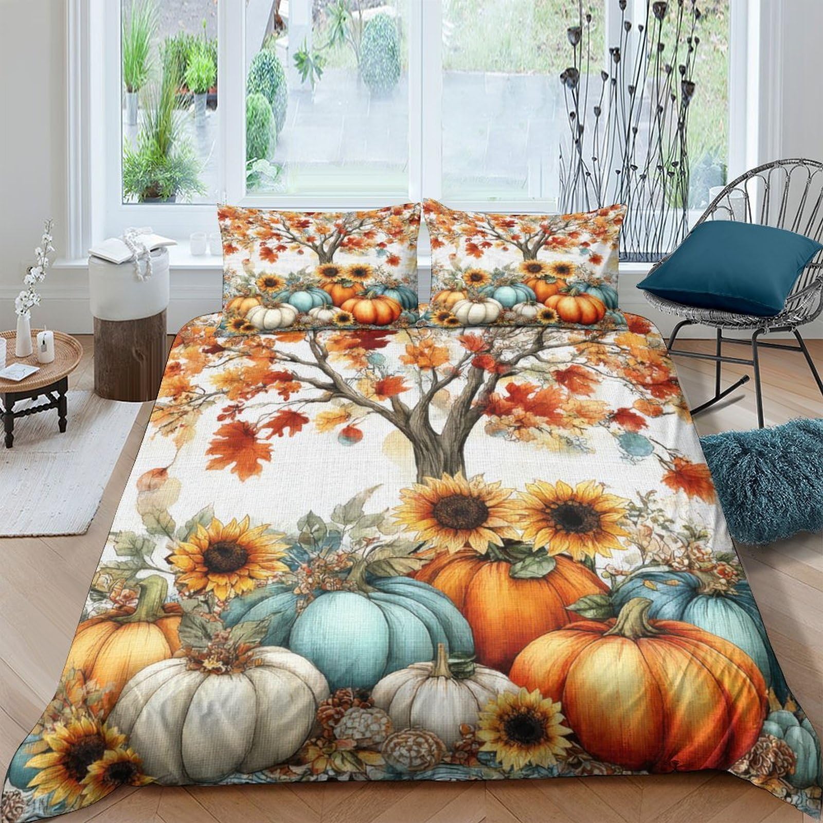 Ctjqhvkz Style-7 3D Printed Autumn Pumpkin Sunflower Fitted Sheet Microfiber Soft Bed Cover For Bedroom Dorm Mattress Decor Single（135X200cm）