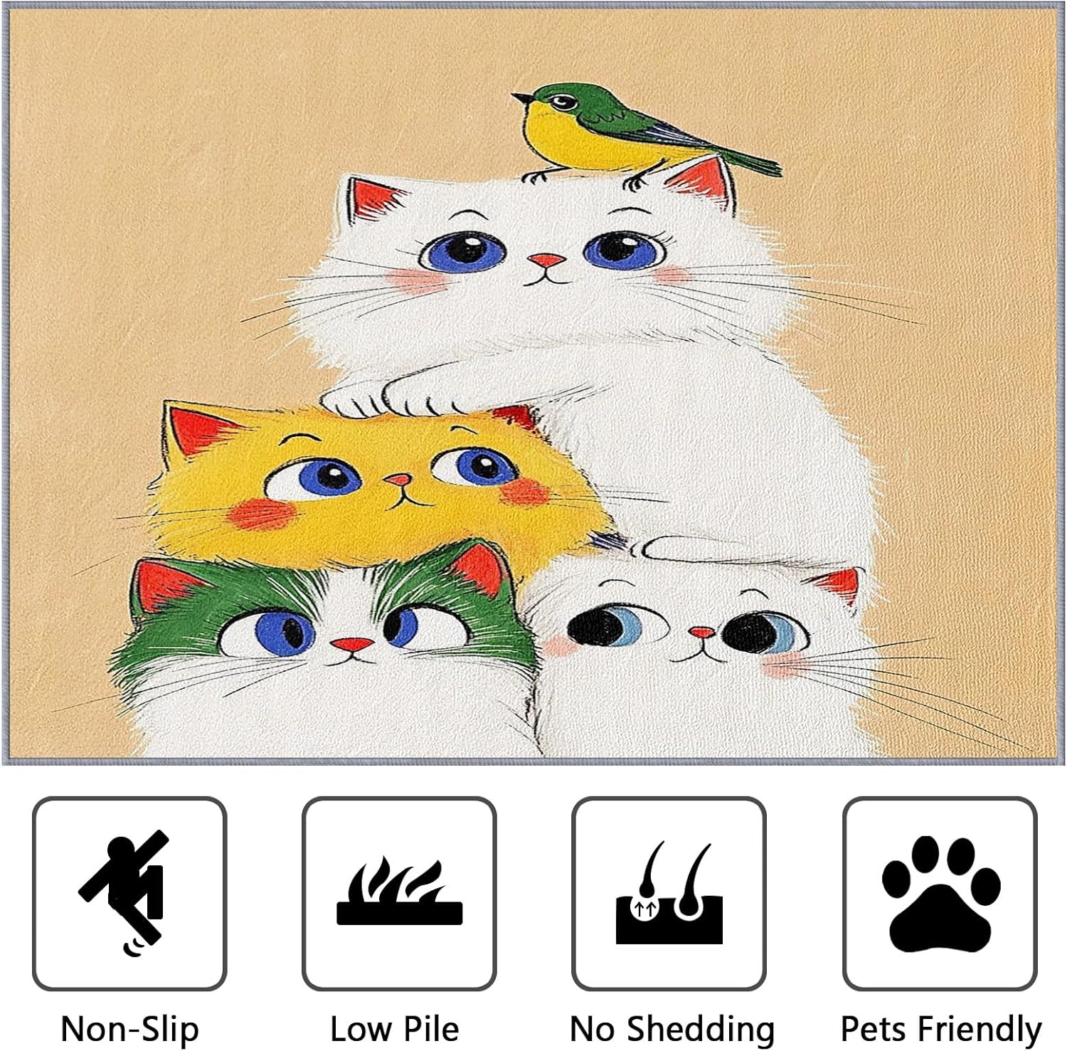 Cat Rugs Room Decor - Cat Rug, 2x3 Rug, Cute Cartoon Kitten Area Rug, Kids Girls Nursery Playroom Kawaii Door Mat, Washable & Non Slip & Soft Small Carpet, Cat Home Decor Gifts