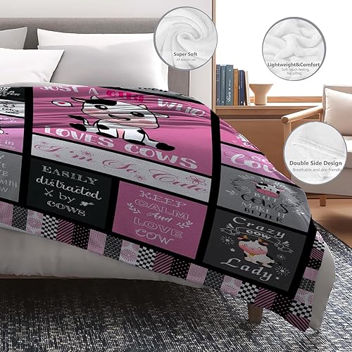 Miniatura 6 de Manta de vaca de regalo para niñas y mujeres, manta de franela suave y cálida para amantes de las vacas, regalos de cumpleaños para adultos y niños,