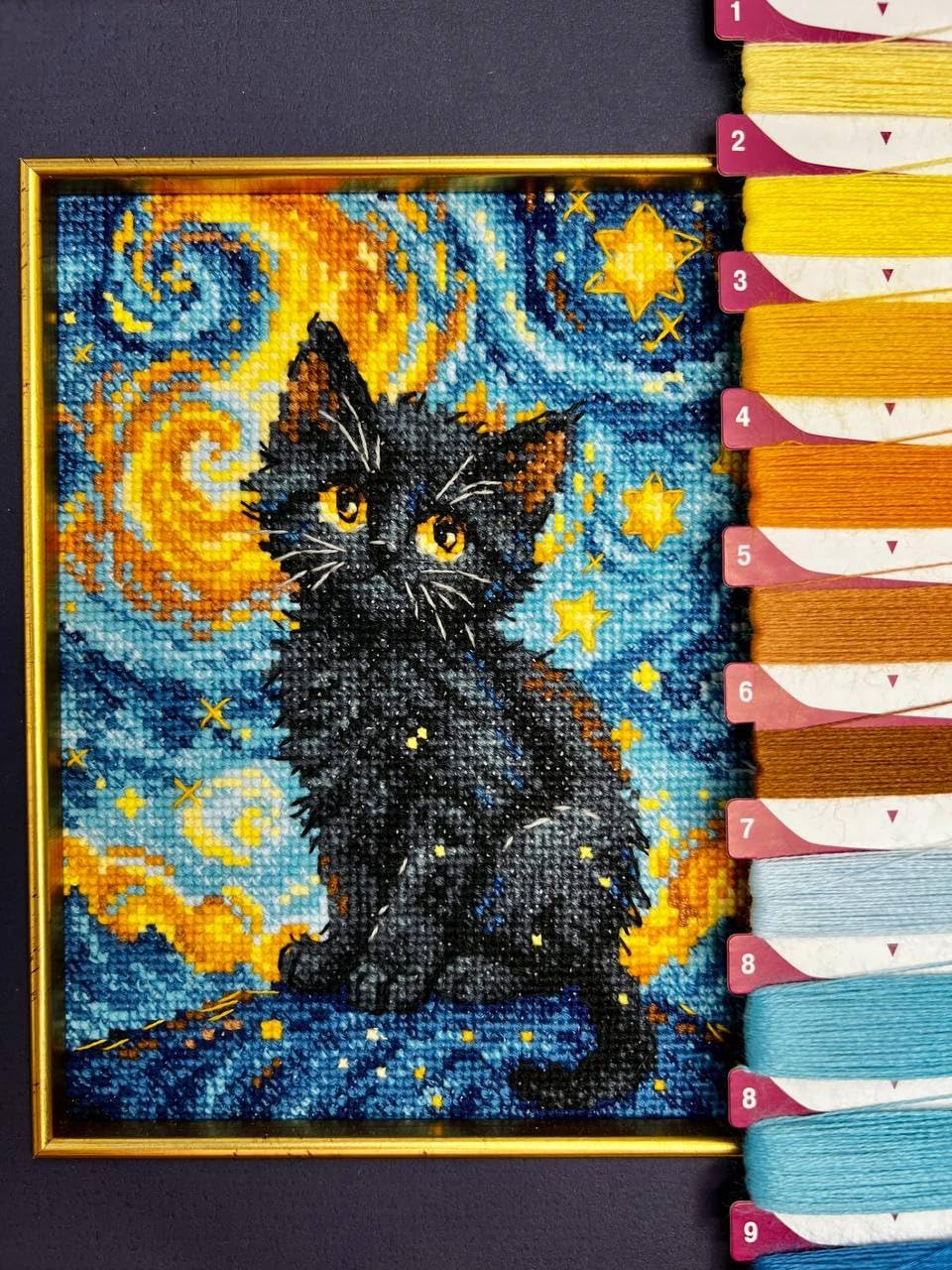 RIOLIS - Starry Cat 2288, Cross Stitch Kits 6"x7", Cat Cross Stitch Kits for Beginners & Advanced, Crossstitching Kit Adult, Animals Embroidery Counted Stitching Kit