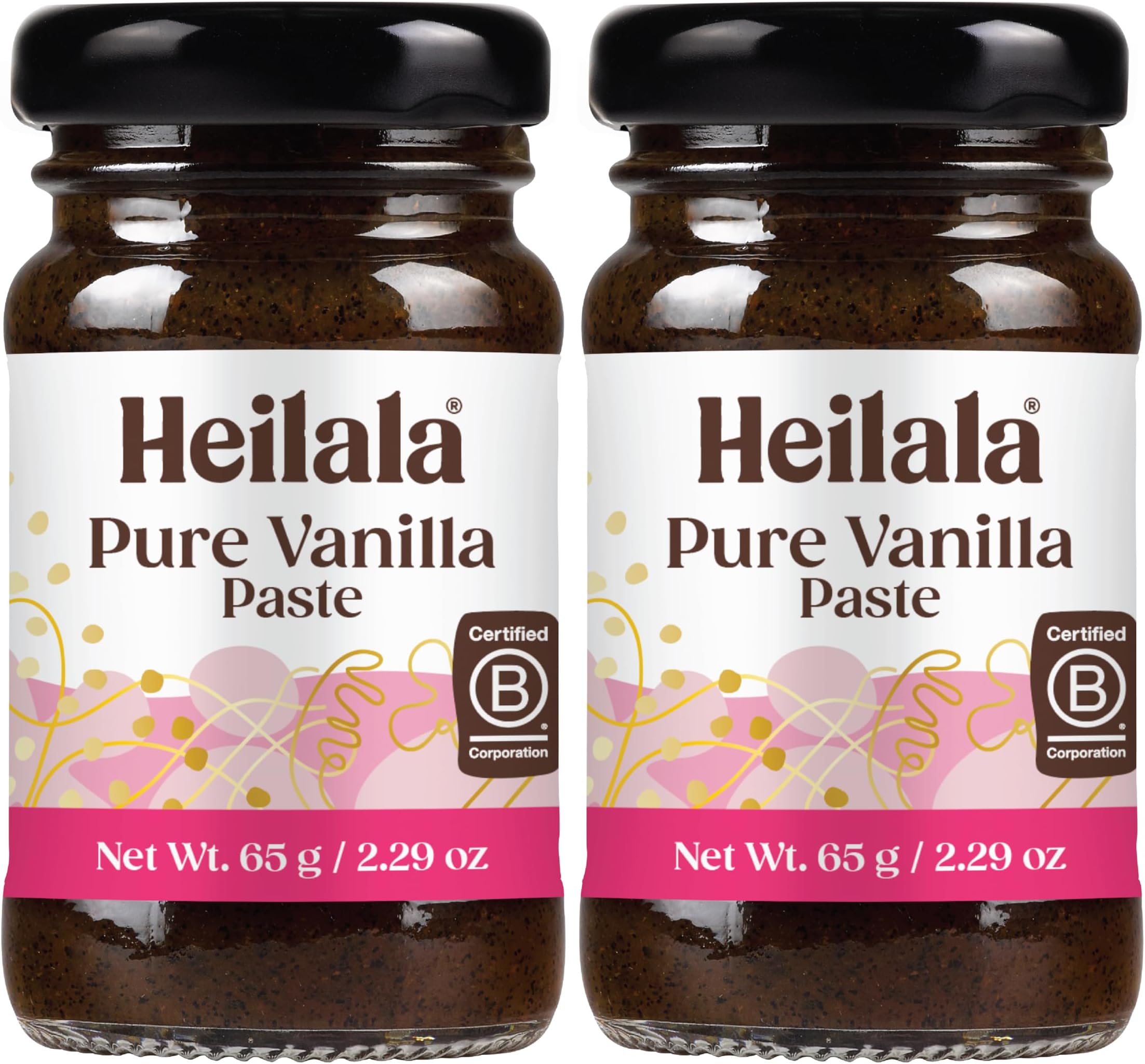 HEILALA - Pure Vanilla Bean Paste - Gourmet Madagascar Bourbon Variety, Crafted with Hand-Selected & Ethically Sourced Vanilla Pods for Baking and Dessert recipes, Gluten Free - 65g (2 Pack)