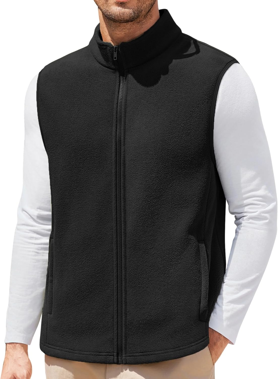 COOFANDY Mens Polar Fleece Vest Lightweight Sleeveless Jacket Warm Zip up Outerwear Vests with Zipper Pockets for Hiking