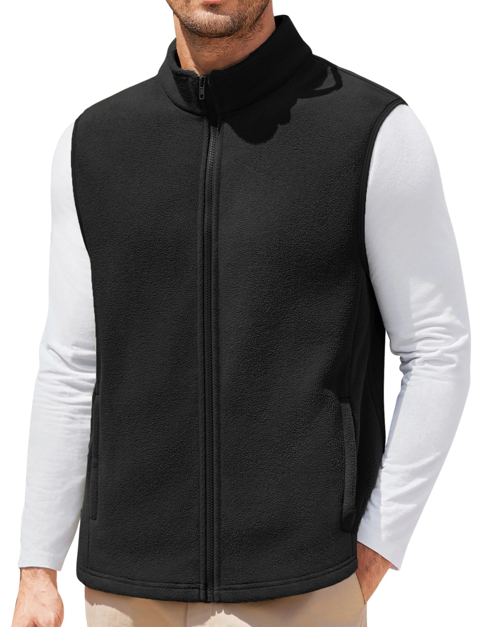 COOFANDY Men's Polar Fleece Vest Sleeveless Jacket Warm Zip Up Outerwear | Stand Collar F…
