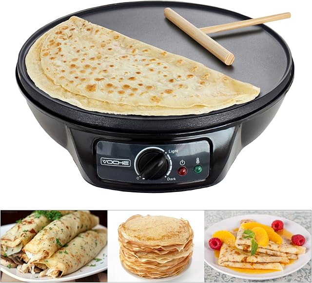 Voche® 1000W Electric Pancake & Crepe Maker with 12" Non Stick Hot Plate and Free Utensils