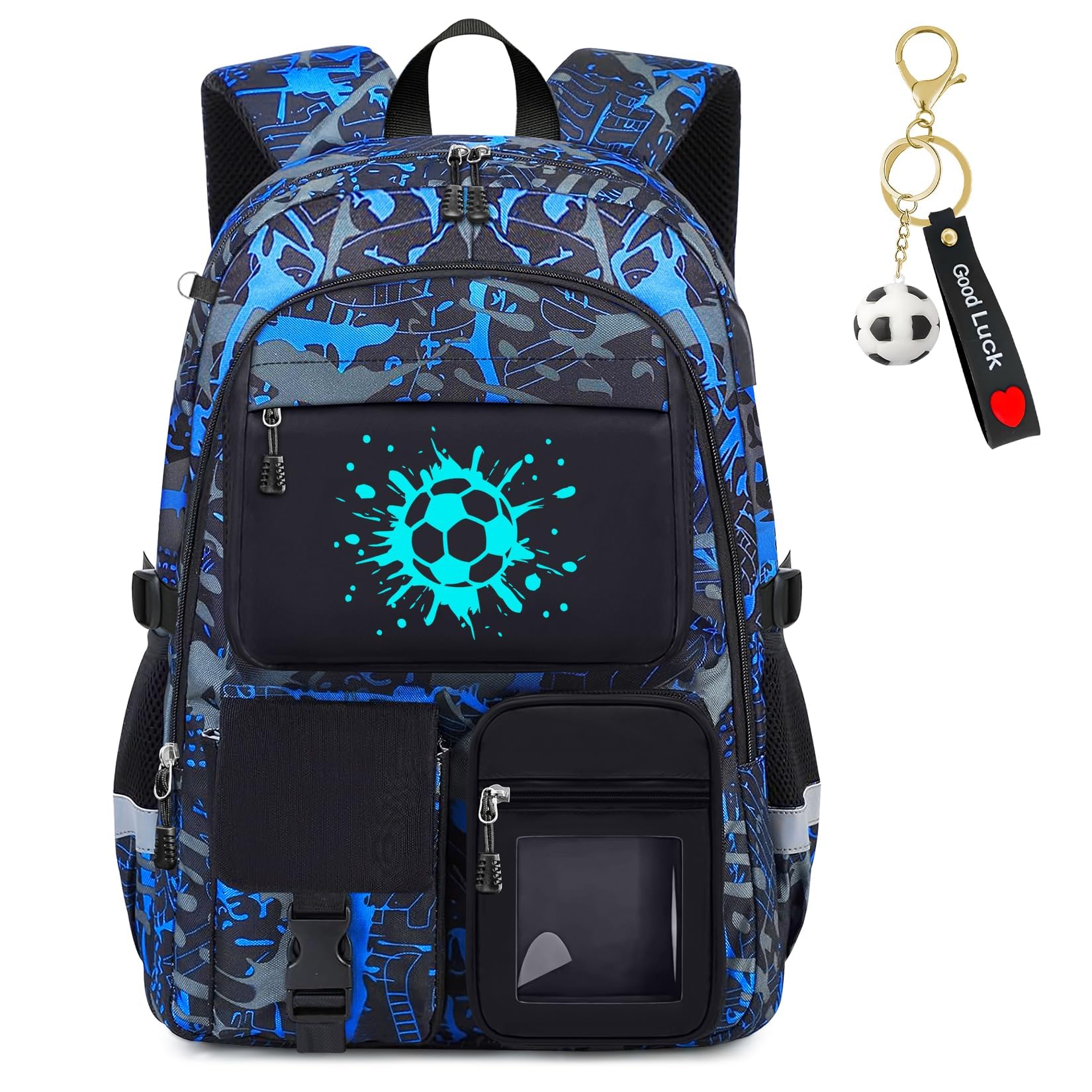 Fitvc School Backpack for Boys - Soccer Boys Backpack for Kids Children Teens Elementary Middle School Students - 18" Large Capacity School Bookbag