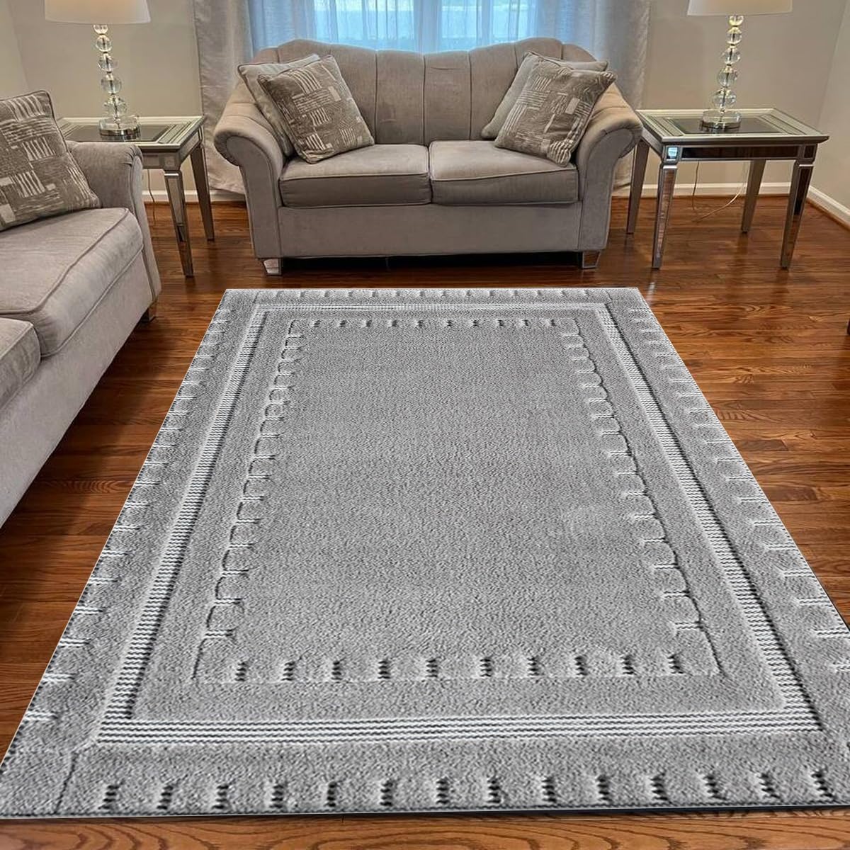 Rugs Inn Comfy Rug for Bedroom Dining Room Living Room - Super Soft Dense Pile Heavy Weight Non Slip Washable Rug (Des1 Grey, 160 x 230 cm)