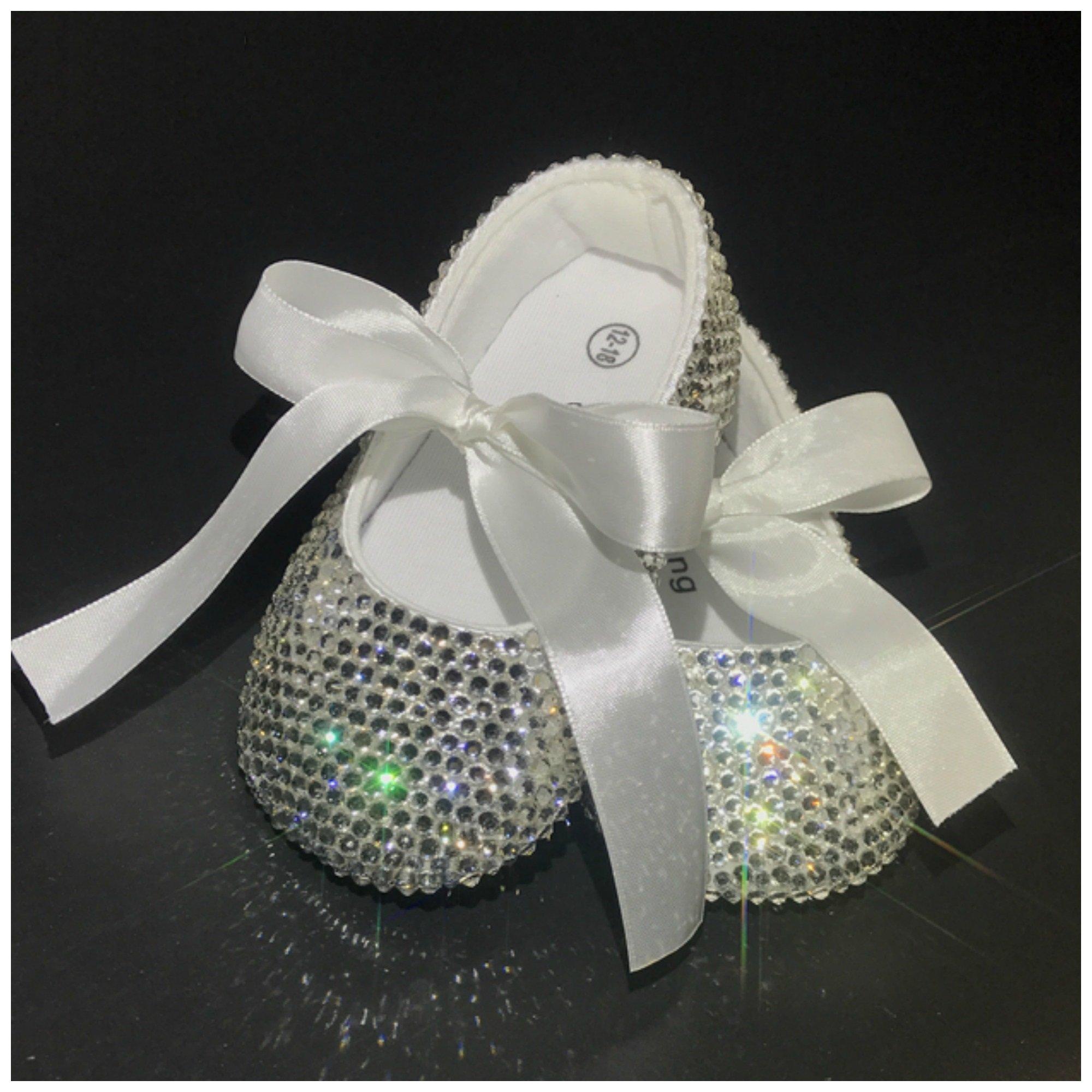Ballerine Scarpine Bambina Neonata Luxury Personalizzate con Cristalli Strass per Cerimonia Battesimo Corredino