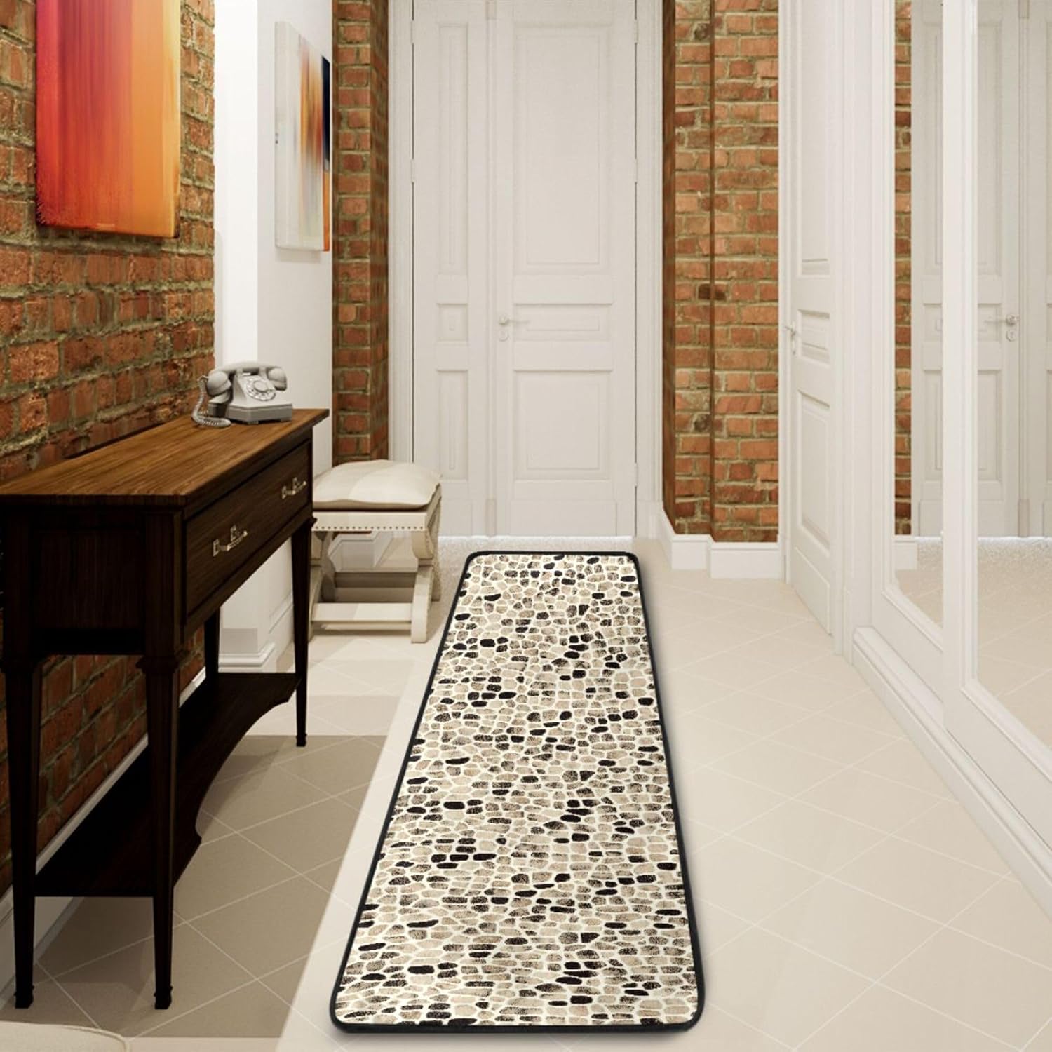 Runner Rug Non Skid Area Rugs, Speckled Stone Indoor Outdoor Kitchen Mats Carpet for Living Room Bedroom Home Decor 61 x 183cm