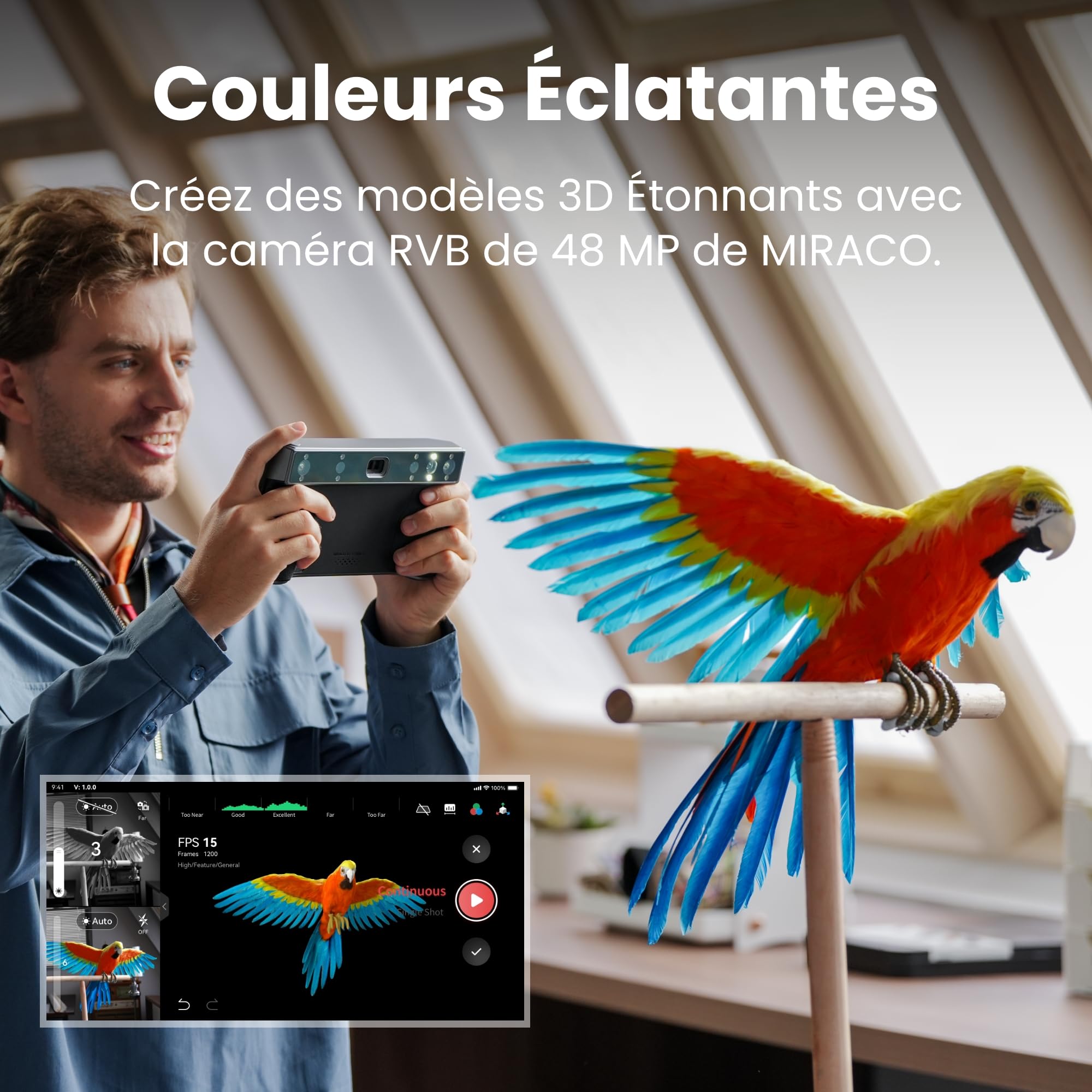 Revopoint MIRACO Scanner 3D Portable pour imprimante 3D,avec WiFi,écran réglable à 180°,Batterie 5000 mAh à Chargement Rapide,précision jusqu'à 0,02mm,Convient pour Les Petits et Grands Objets,16 Go