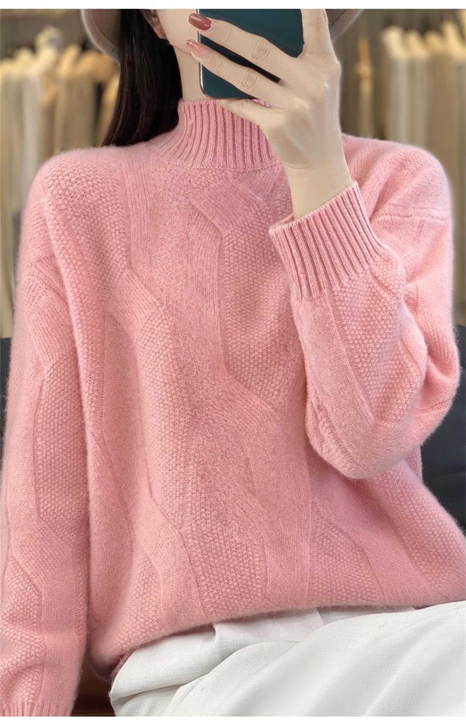 Maglione Donna Treccia Cashmere Girocollo Maglione Autunno 2025 Cashmere Girocollo Donna Leggero Accogliente