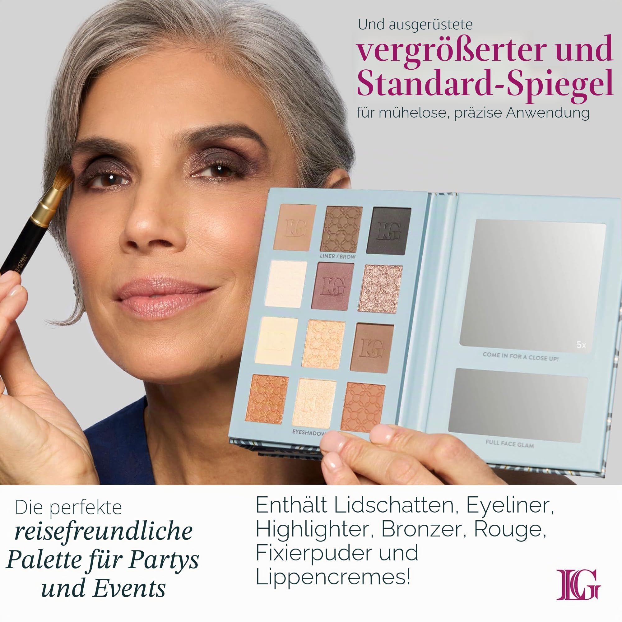 Laura Geller Beauty RSVP-Ready Big Night Out Full Face Travel Makeup Palette - All-in-One Set enthält Lidschatten, Eyeliner, Rouge, Bronzer, Highlighter, Setting Powder und Lippencremes