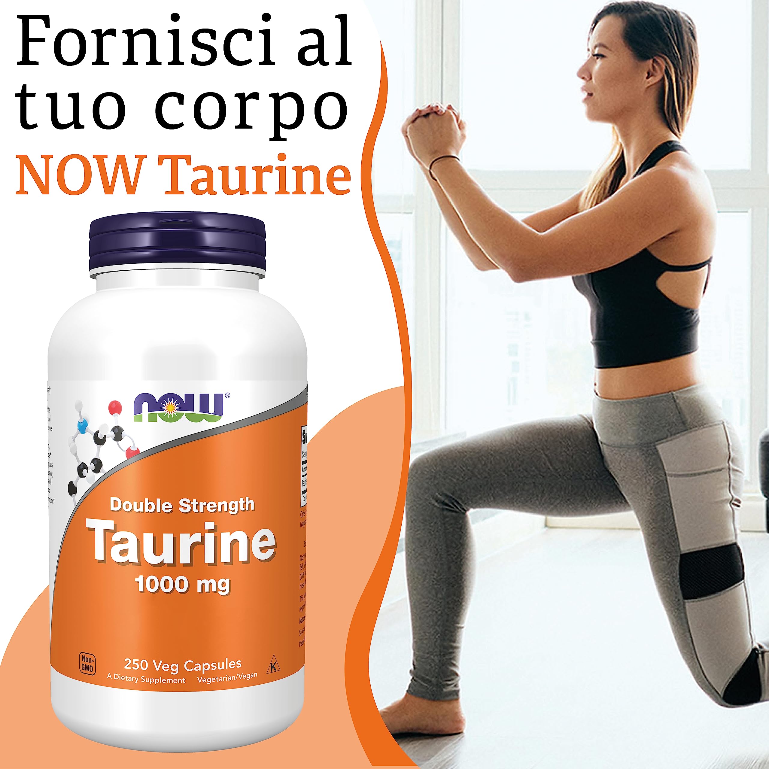 Now Foods, Double Strength Taurine, 1000mg, 250 capsule Vegan, Testato in Laboratorio, Senza Glutine, Senza Soia, Senza OGM, Vegetariano