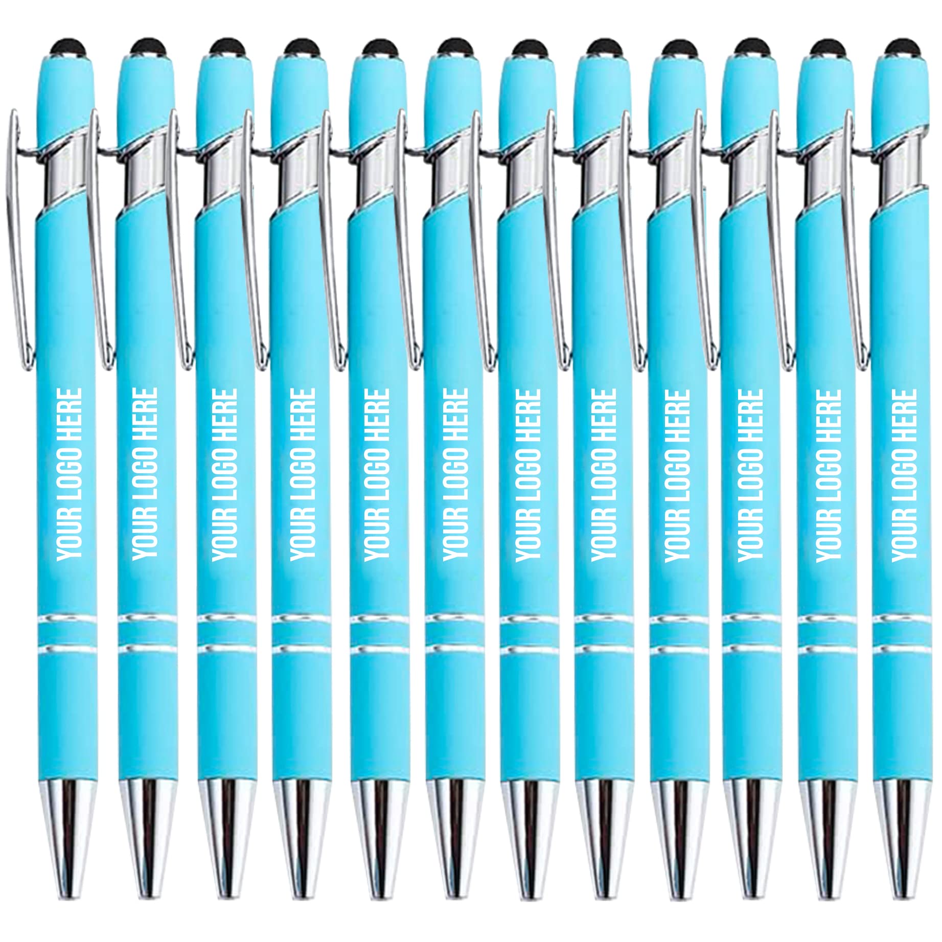 Penna 2 in 1 Personalizzata con il tuo Logo, Penna a sfera pubblicitaria (18 colori disponibili) (500, Blu caraibico)