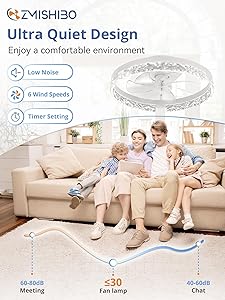 ZMISHIBO Ceiling Fans with Lights and Remote, 18 Inch Flush Mount Fan Light, 6 Speeds, 3CCT, Dimmable, Low Profile Ceiling Fan, Modern Ceiling Fan with Light for Bedroom and Living Room, White