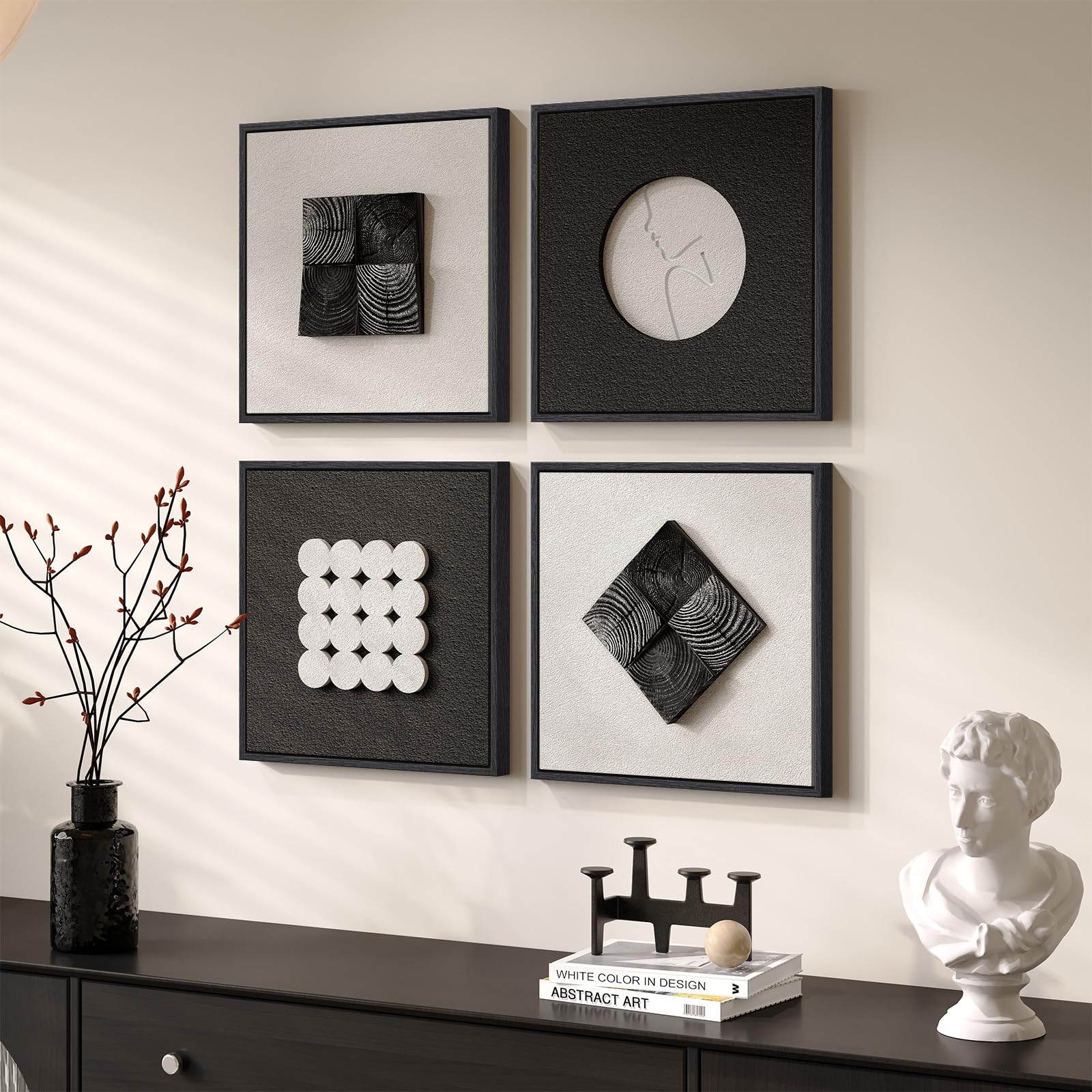 Large 3D Textured Framed Abstract Wall Art for Living Room, 3 Piece Modern Paintings Artwork for Walls, Black White Brown Geometric Sandstone Texture Pictures for Hallway Office Home Decor 24x36 In — view 51