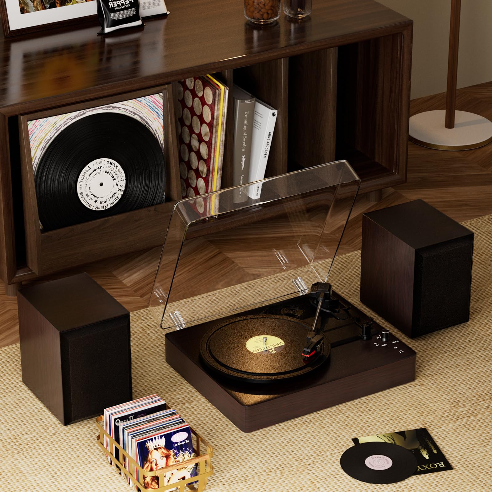 Topteng Schallplattenspieler mit Lautsprecher, 3-Geschwindigkeiten (33/45/78 U/min) für 7/10/12 Zoll Vinyl-Schallplatten, Geteilter Turntable Record Player, mit LP Modus - Zum entspannten Musikgenuss