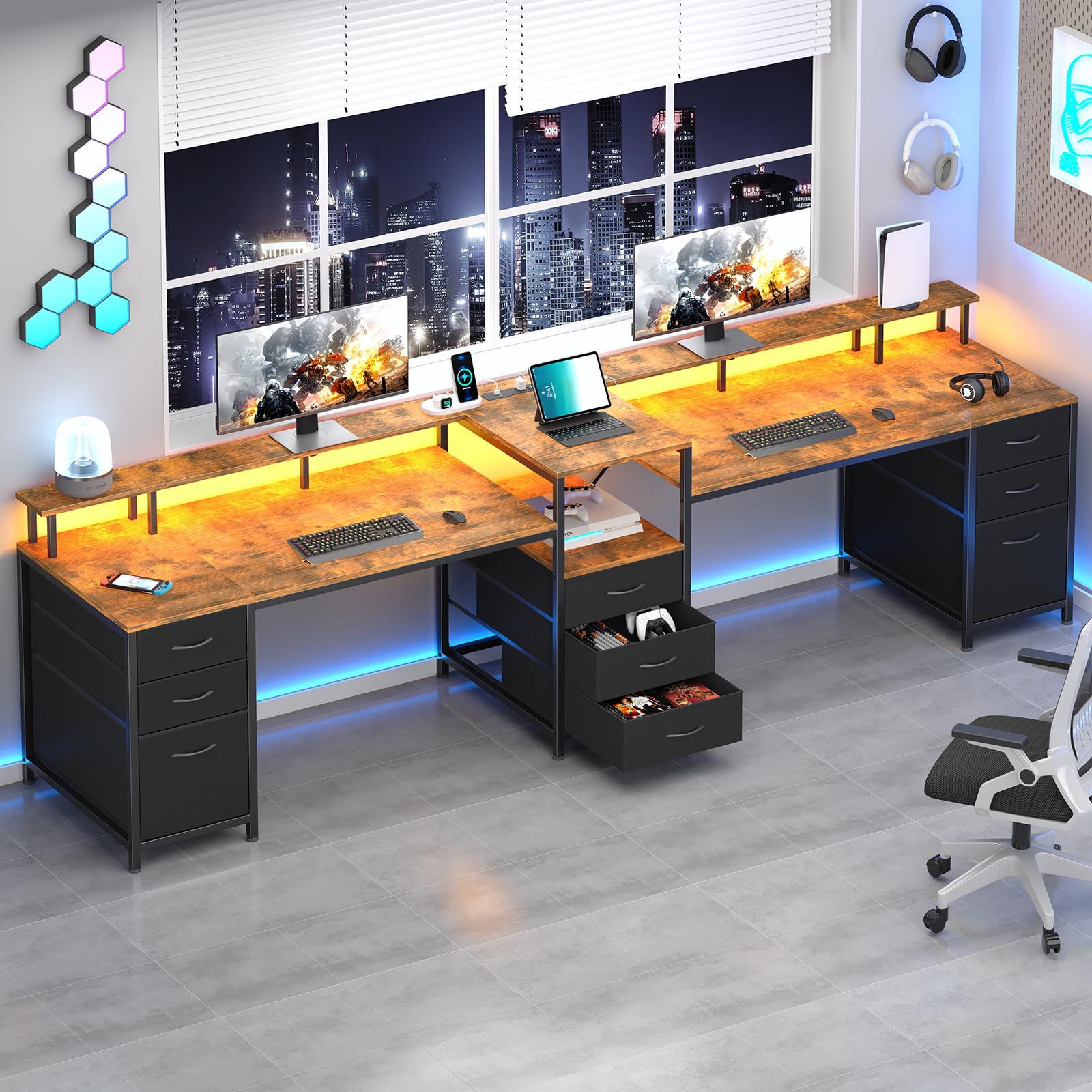 98 Inch 2 Person Desk with 9 Drawers and Outlets