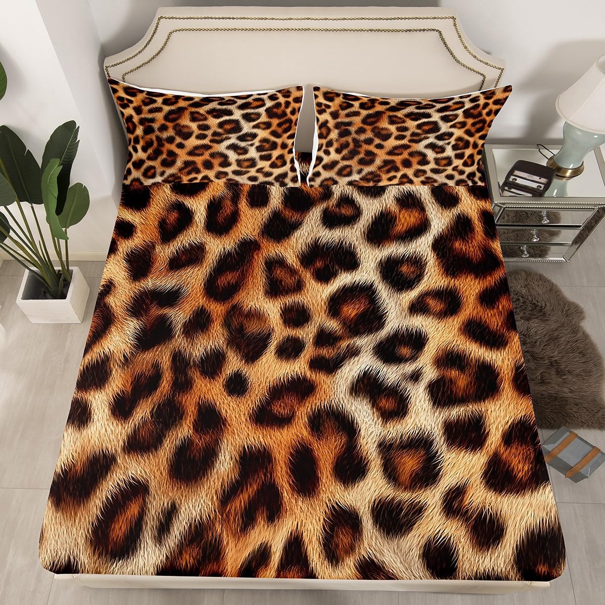 Erosebridal Brown Cheetah Print Sheet Set Leopard Spot Full Size Bed Sheets for Toddler Boys | Western Animals Fur Hair African Wildlife Big Cat Hide Bedding Set