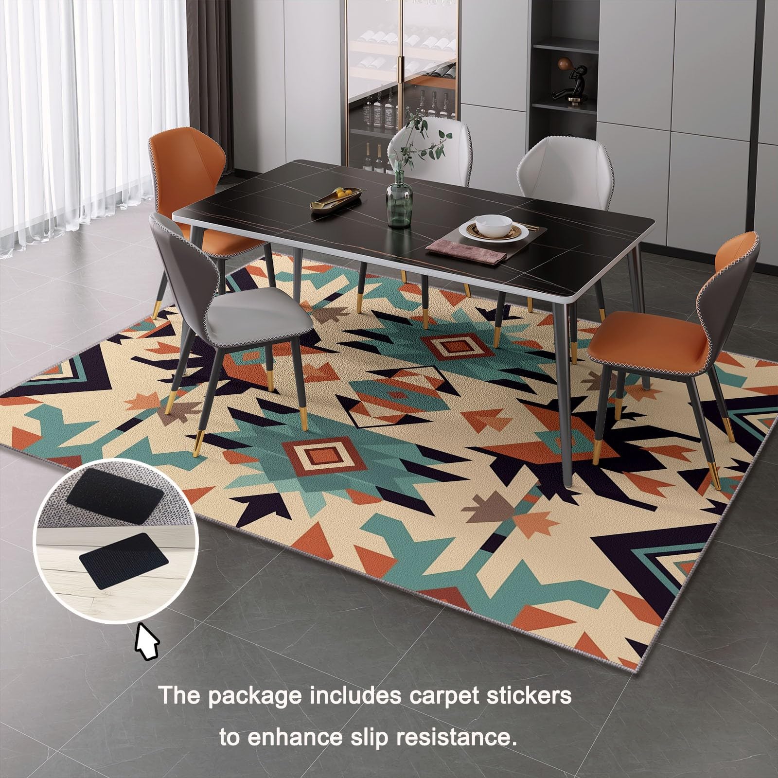 Niedriger Stapel Teppich Antirutschunterlage 120 x 180 cm, Böhmen Stamm Kunst Geometrie Muster Teppich Wohnzimmer, Mehrfarbig Teppiche Waschbar für Küche, Flur, Schlafzimmer, Spielzimmer