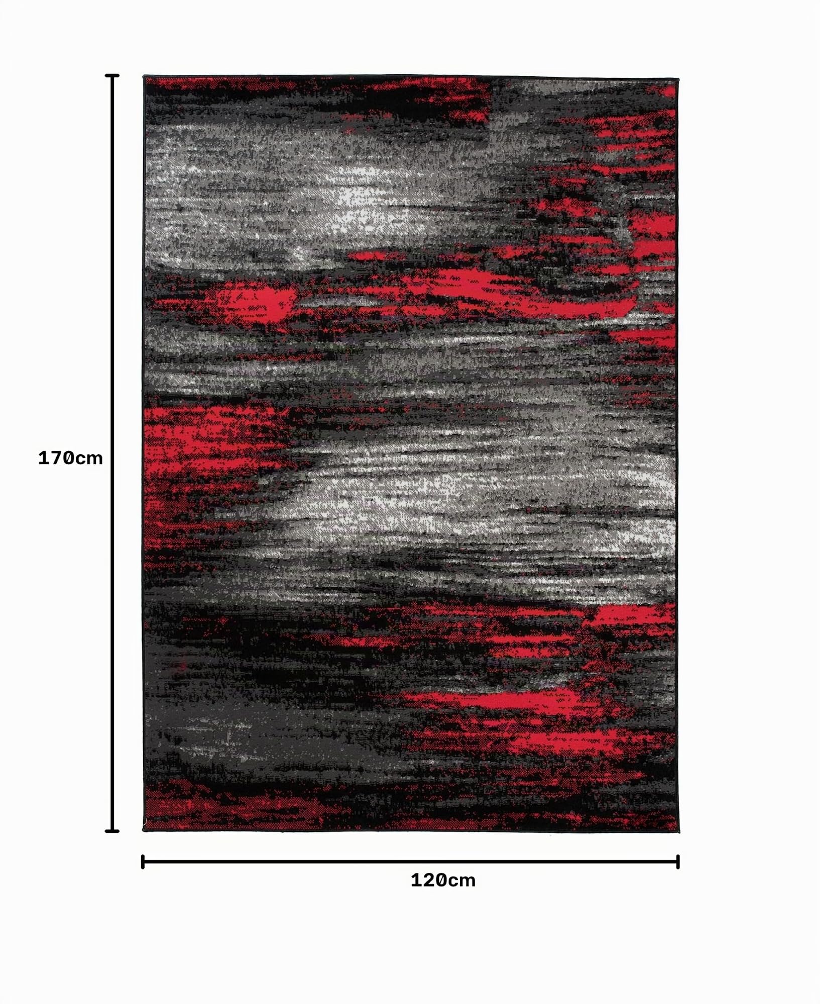TAPISO Maya Teppich Kurzflor Modern Verwischt Meliert Streifen Design Schwarz Grau Rot Weiß Wohnzimmer Schlafzimmer ÖKOTEX 120 x 170 cm