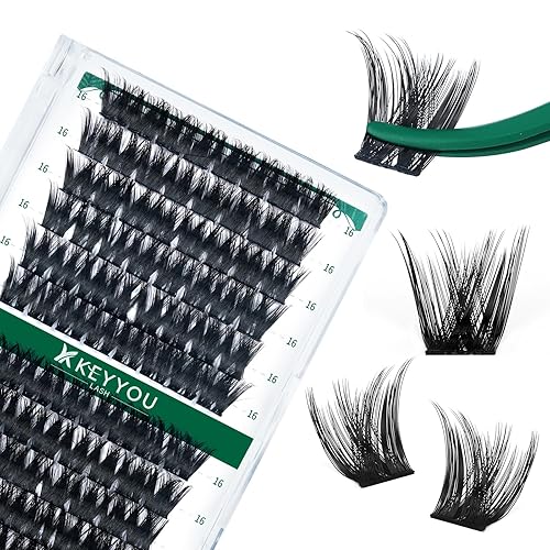 Miniatura 35 de Kit de racimos de pestañas KEYYOU Natural Wispy Kit de extensión de pestañas DIY 144 piezas Extensiones de pestañas en racimo con cepillo de rímel