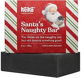 Charcoal Christmas Soap – Santa’s Naughty Bar, Lump of Coal Holiday Gift Idea Stocking Stuffer for Men Women Teens, Natural Black Soap for Eczema, Psoriasis, Oily Skin, 5 oz.