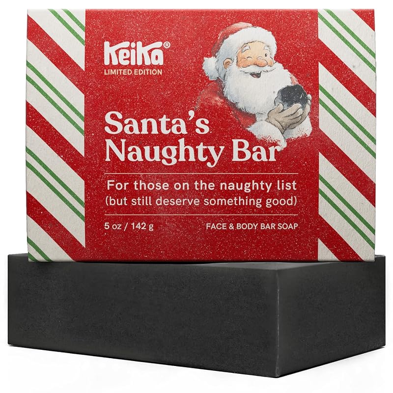 Sabonete em Barra de Carvão Keika Santa’s Naughty Bar com Fragrância de Hortelã-Pimenta e Melaleuca, 168 g