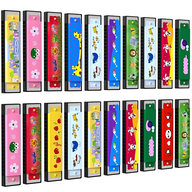 20 Pcs Harmonica for Kids Birthday Party Favor Musical Instrument Return Gift Cartoon Double Row Harmonica Bulk Toy