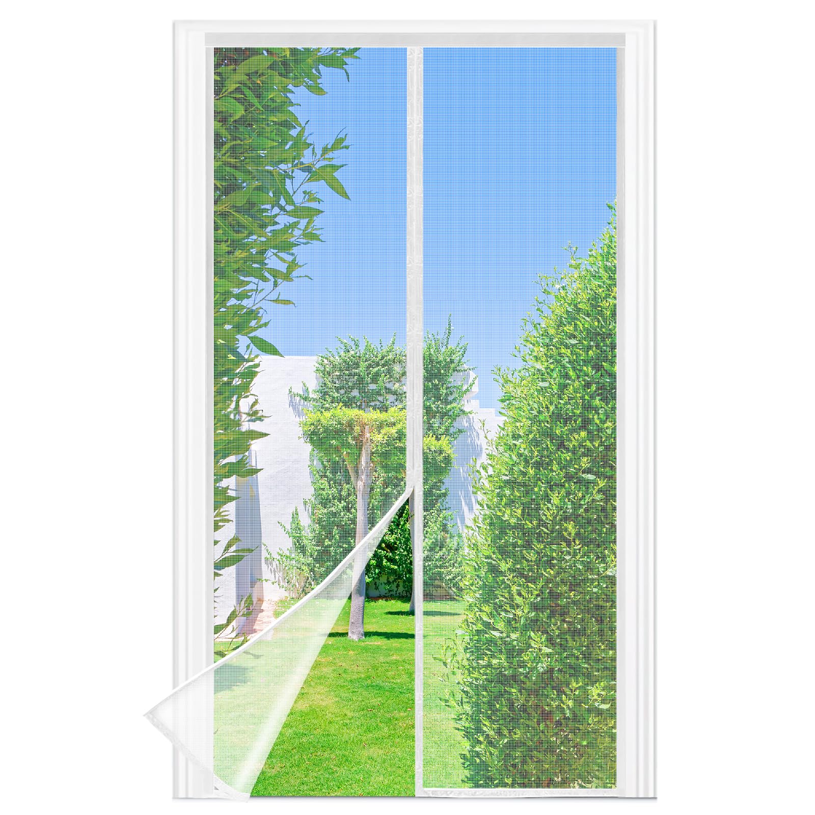 Zanzariera Magnetica per Porte, 100 x 200 CM - Bianco Rete Fine, Tenda Totalmente Magnetiche,si Chiude da Sola, Zanzariera Porta Finestra Larghezza Superiore Aumentare a 3,8 CM