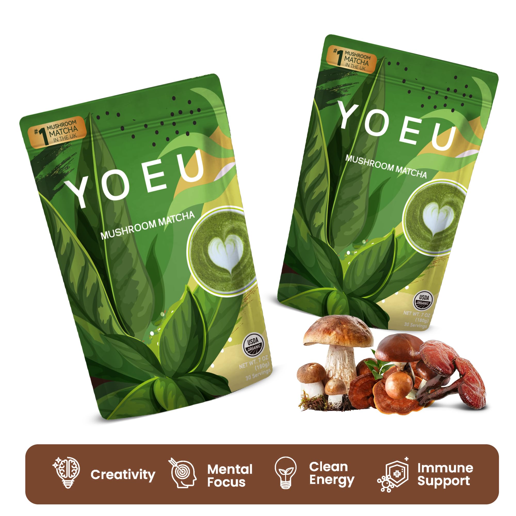 180g Organic Matcha Mushroom Powder Japanese Matcha 12 Natural Ingredients Instant Coffee Latte Powder Coffee Alternative — view 6