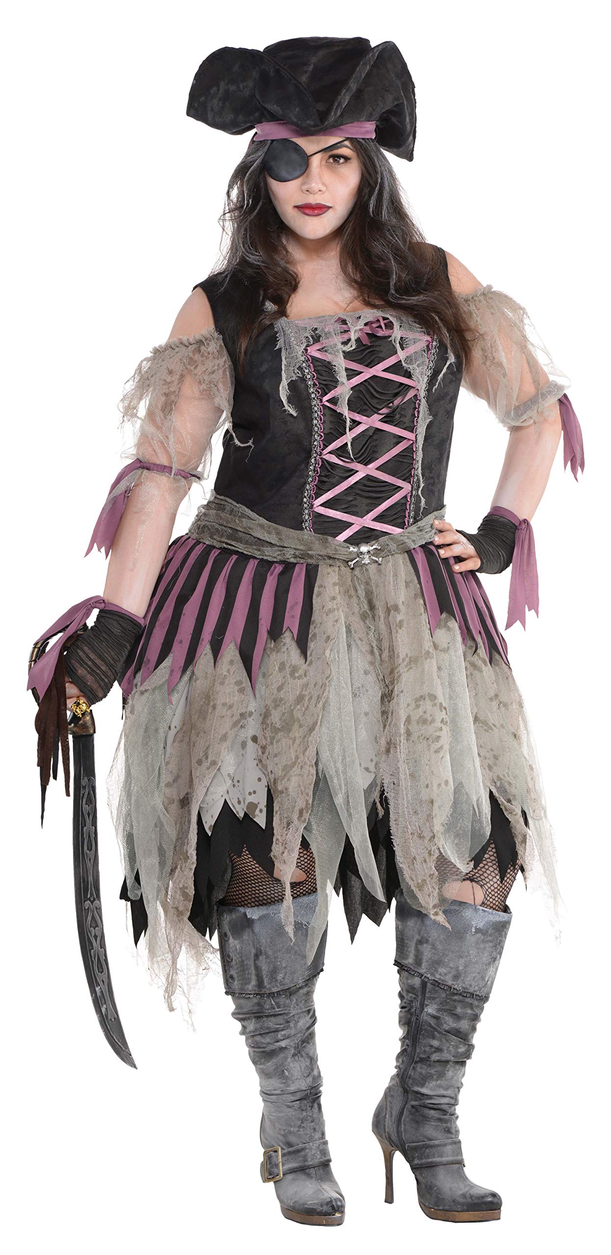 Amscan - Costume da pirata per adulti, vestito, benda per occhi, cappello, guanti, Halloween, feste a tema, carnevale